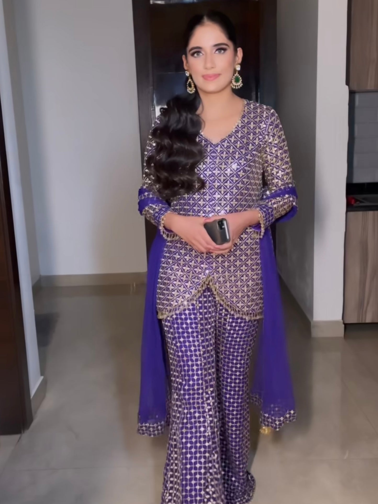 BLUEISH PURPLE ZARI & SEQUIN COORD SET