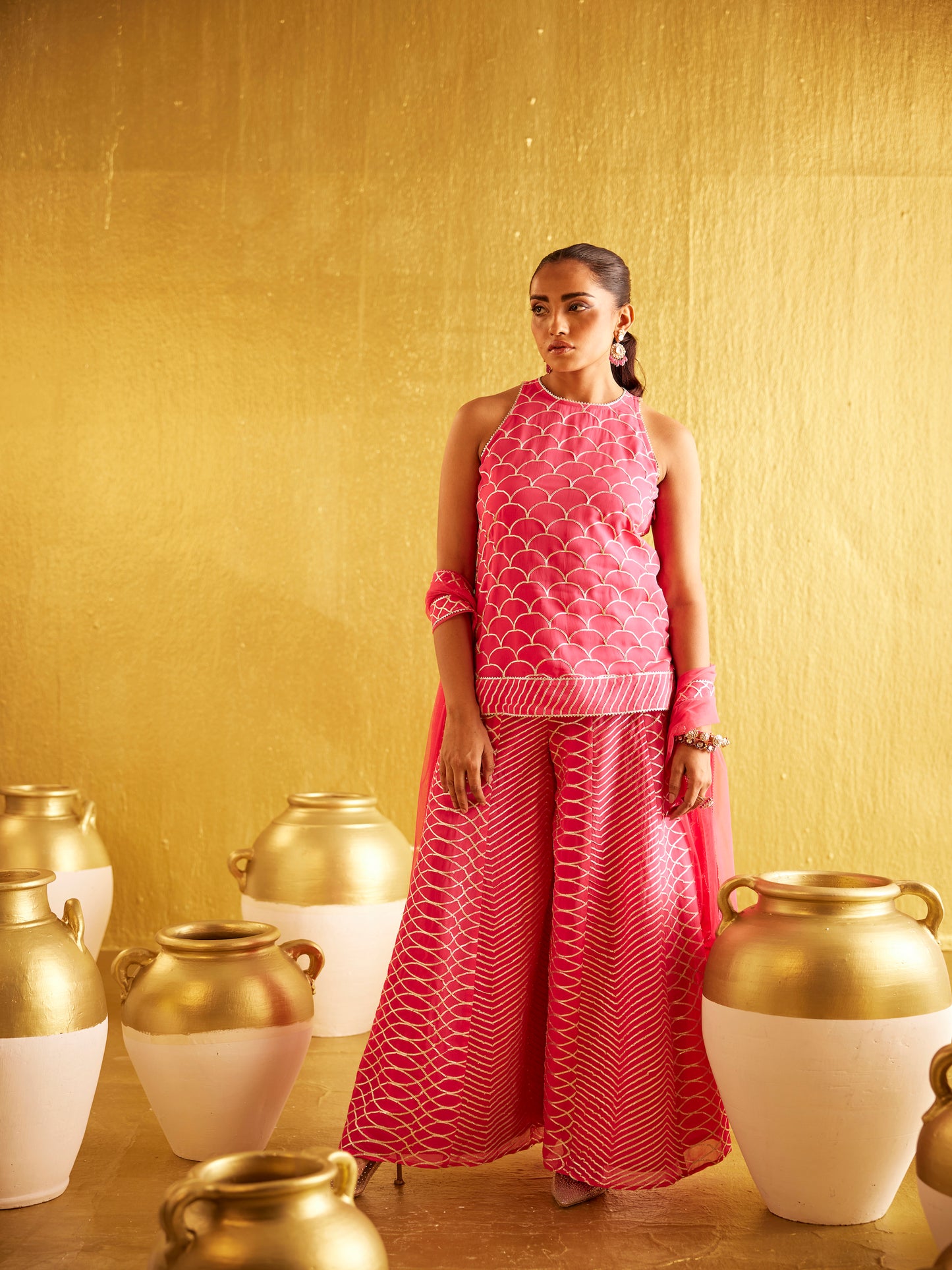 PINK GOTA WORK SHARARA SET