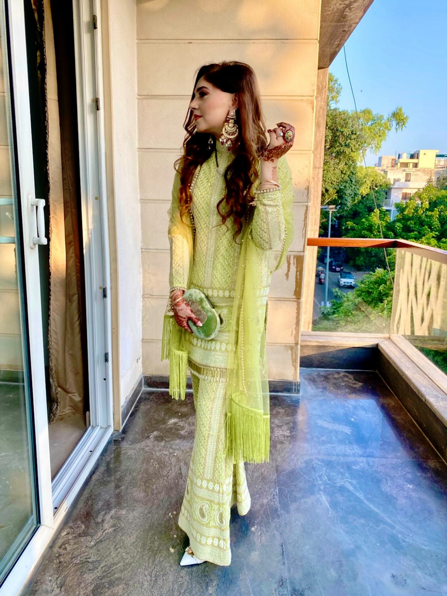 GREEN CHIKANKARI COORD SET