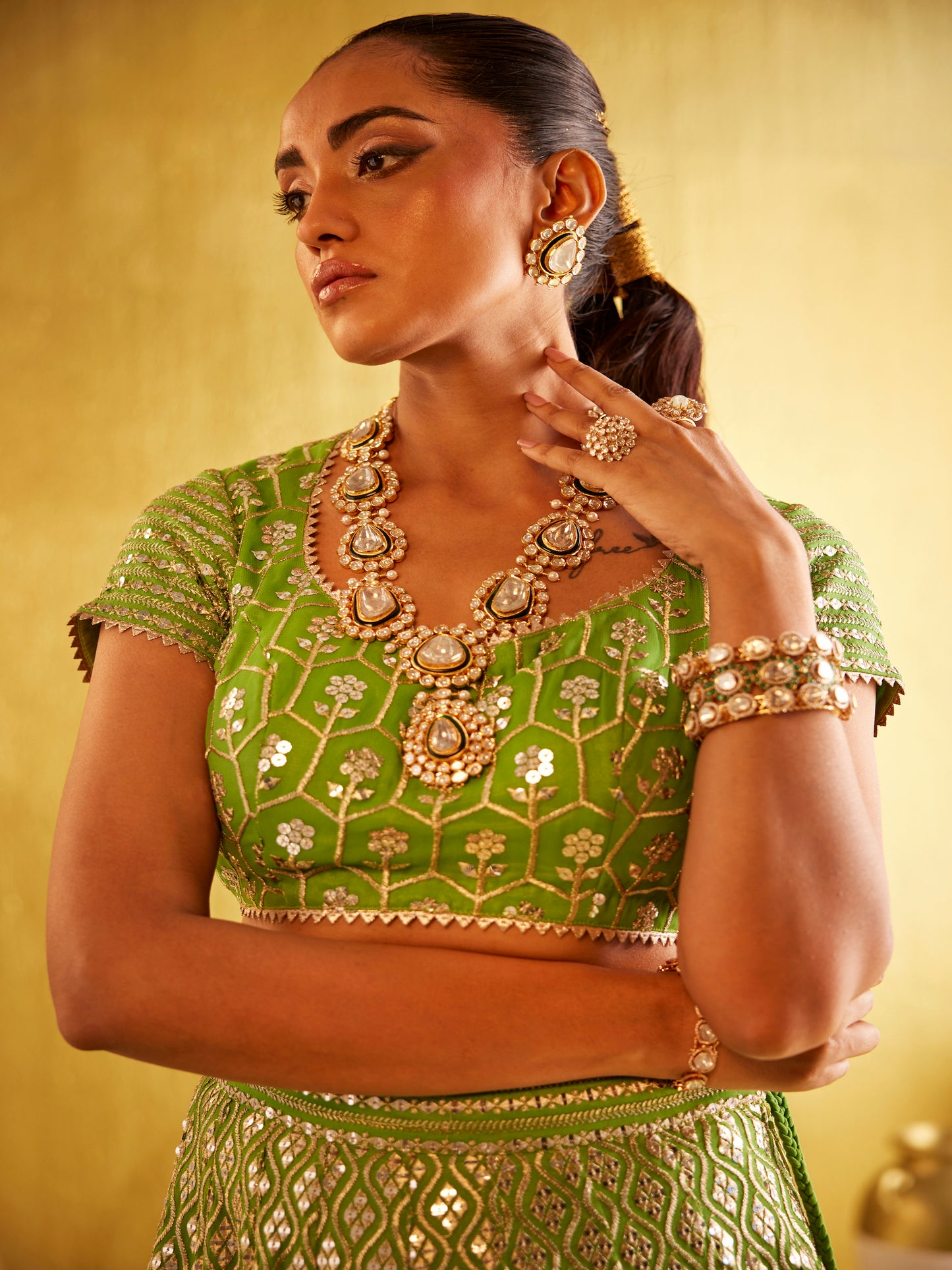 PARROT GREEN ZARI & SEQUIN LEHENGA SET