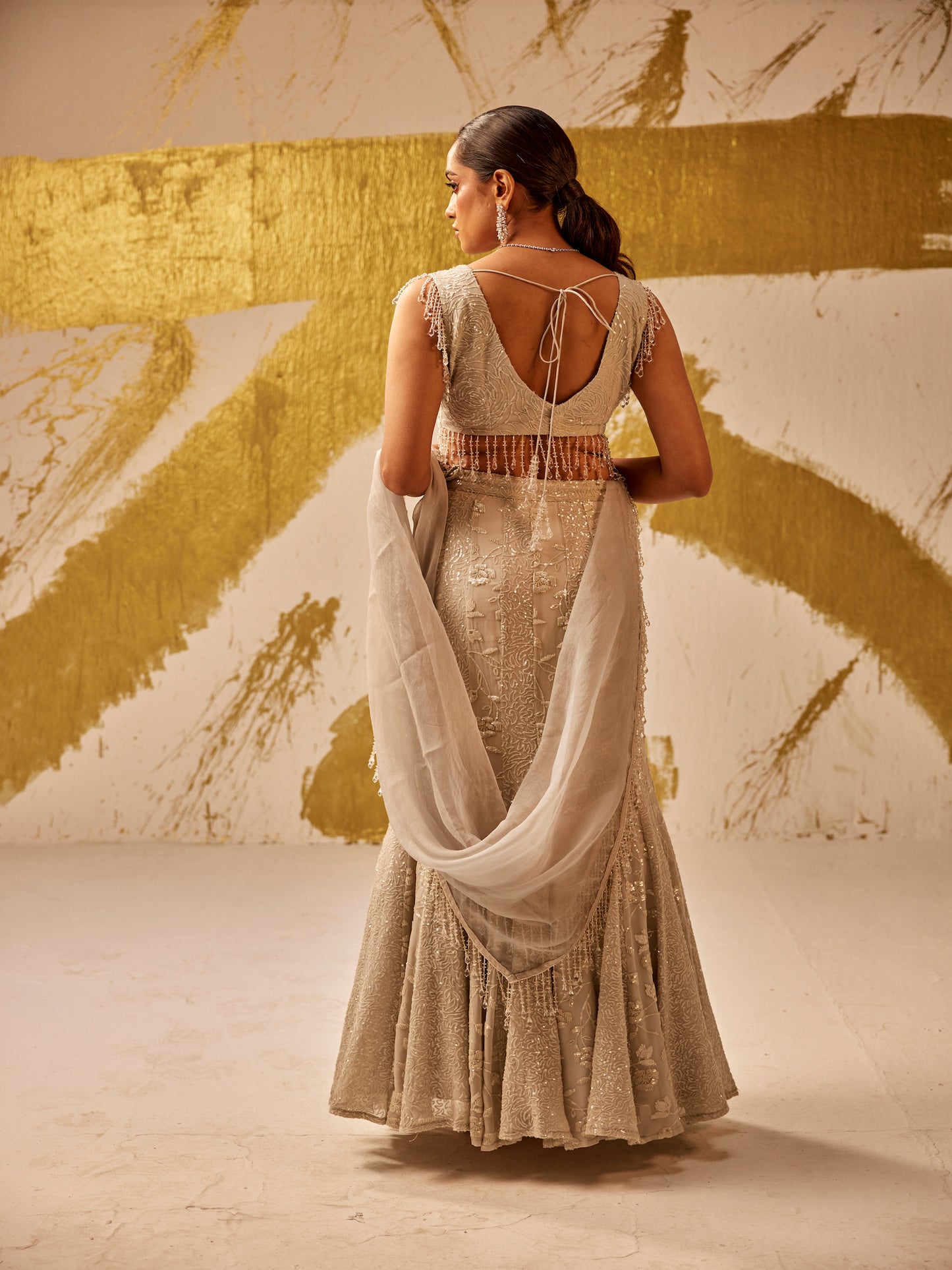 GREY SEQUIN WORK LEHENGA SET