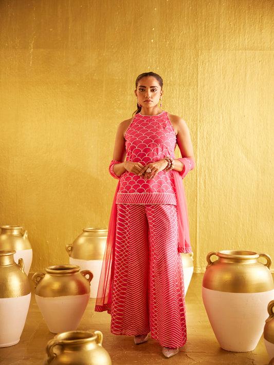 PINK GOTA WORK SHARARA SET