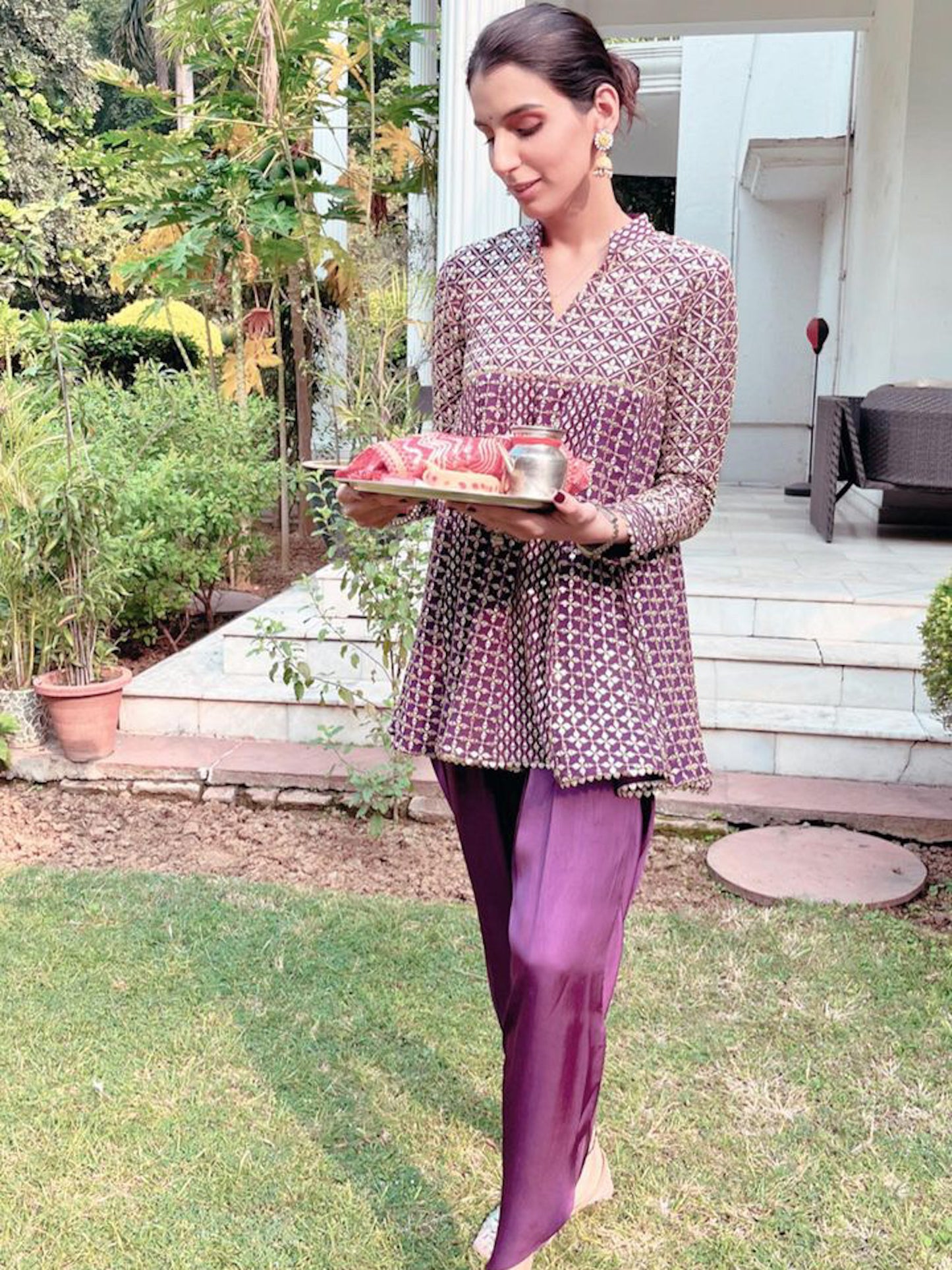 PURPLE ZARI & SEQUIN DHOTI SET