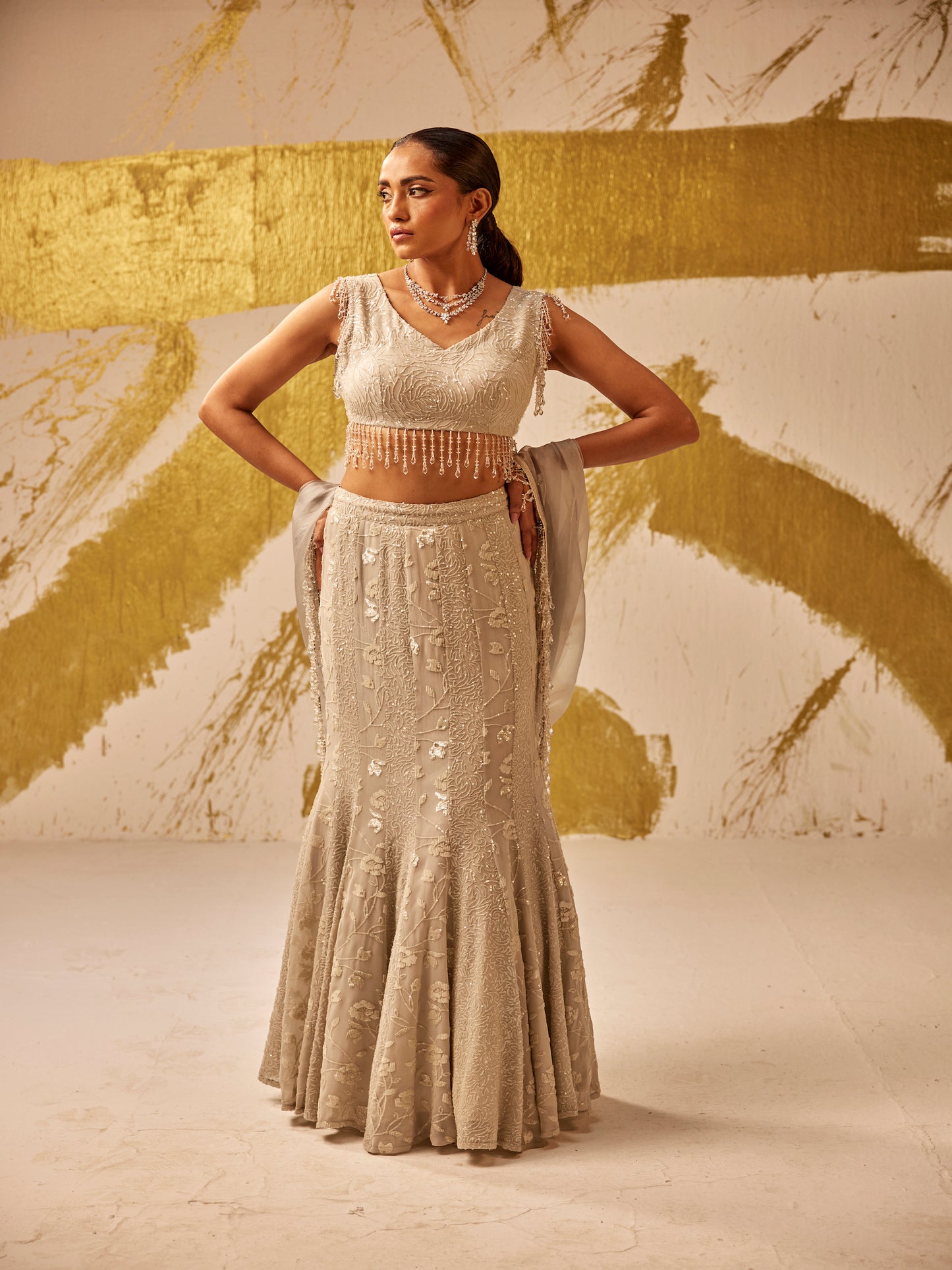 GREY SEQUIN WORK LEHENGA SET