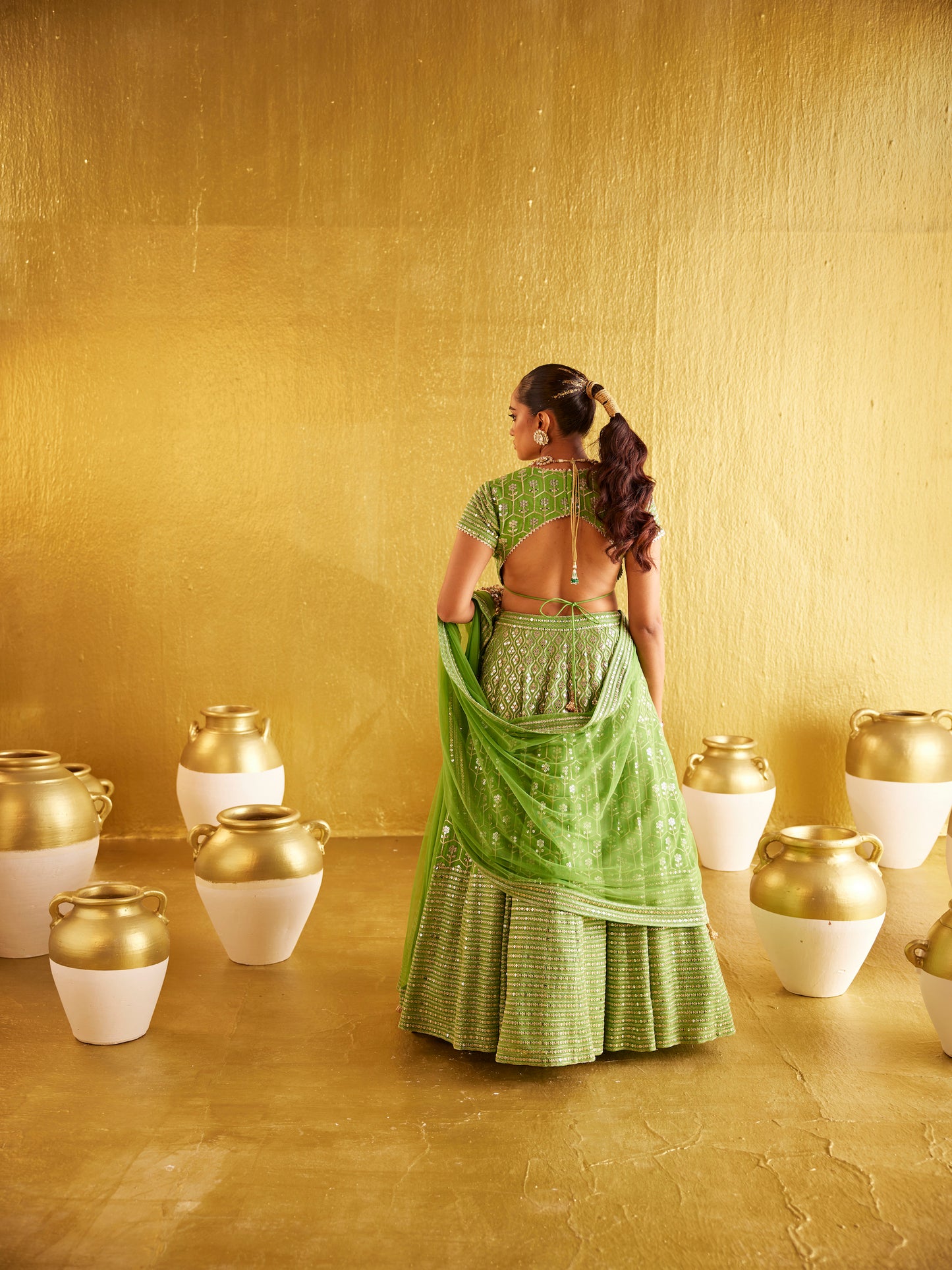 PARROT GREEN ZARI & SEQUIN LEHENGA SET