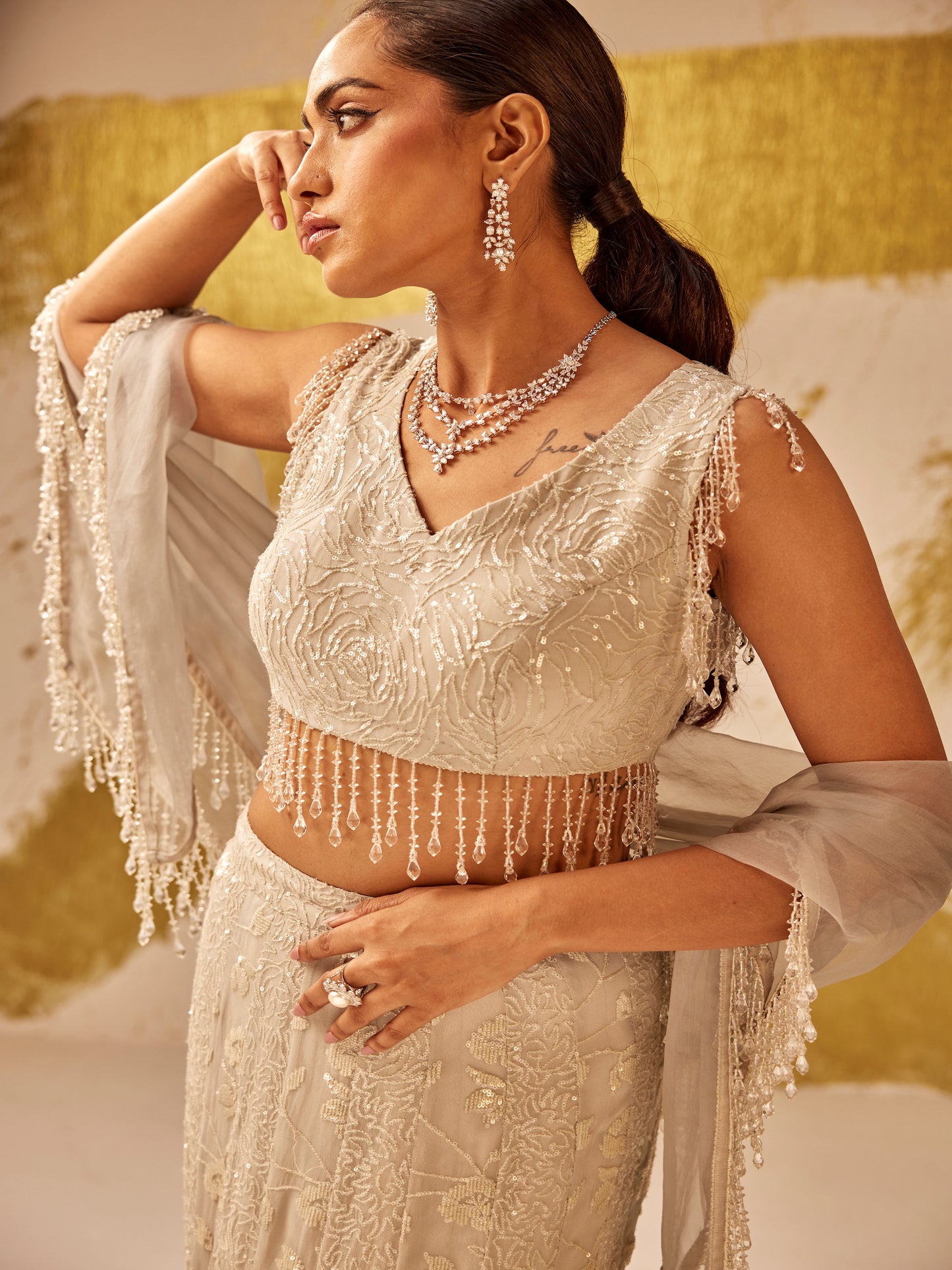 GREY SEQUIN WORK LEHENGA SET