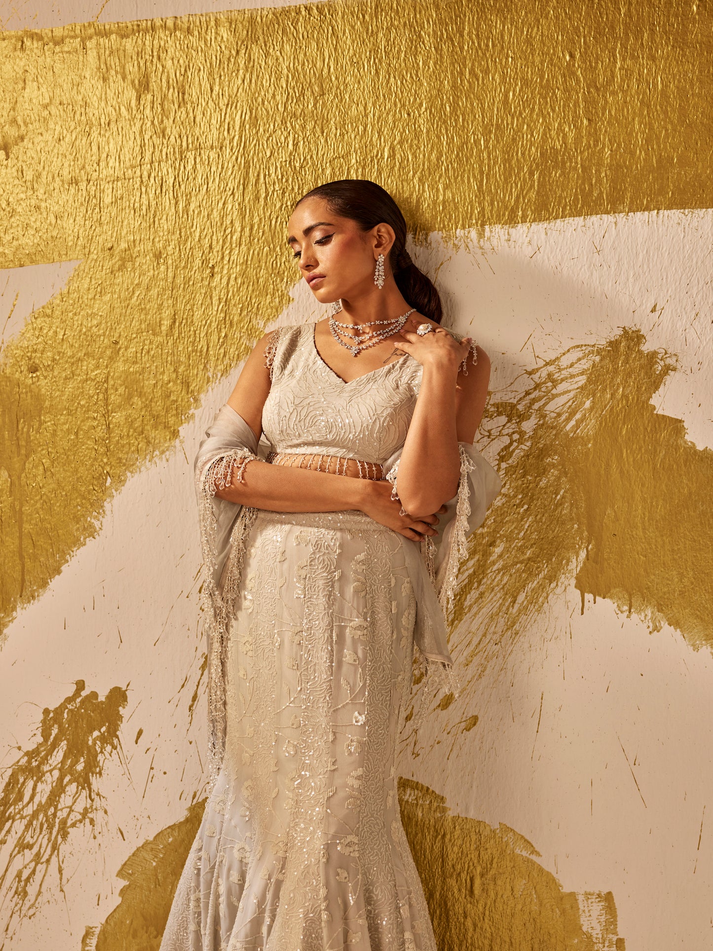 GREY SEQUIN WORK LEHENGA SET