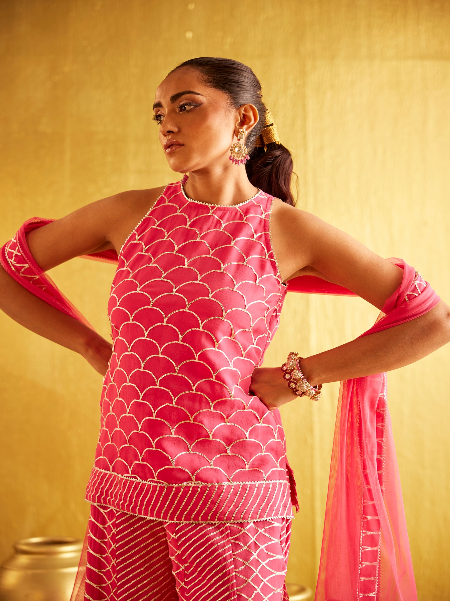 PINK GOTA WORK SHARARA SET