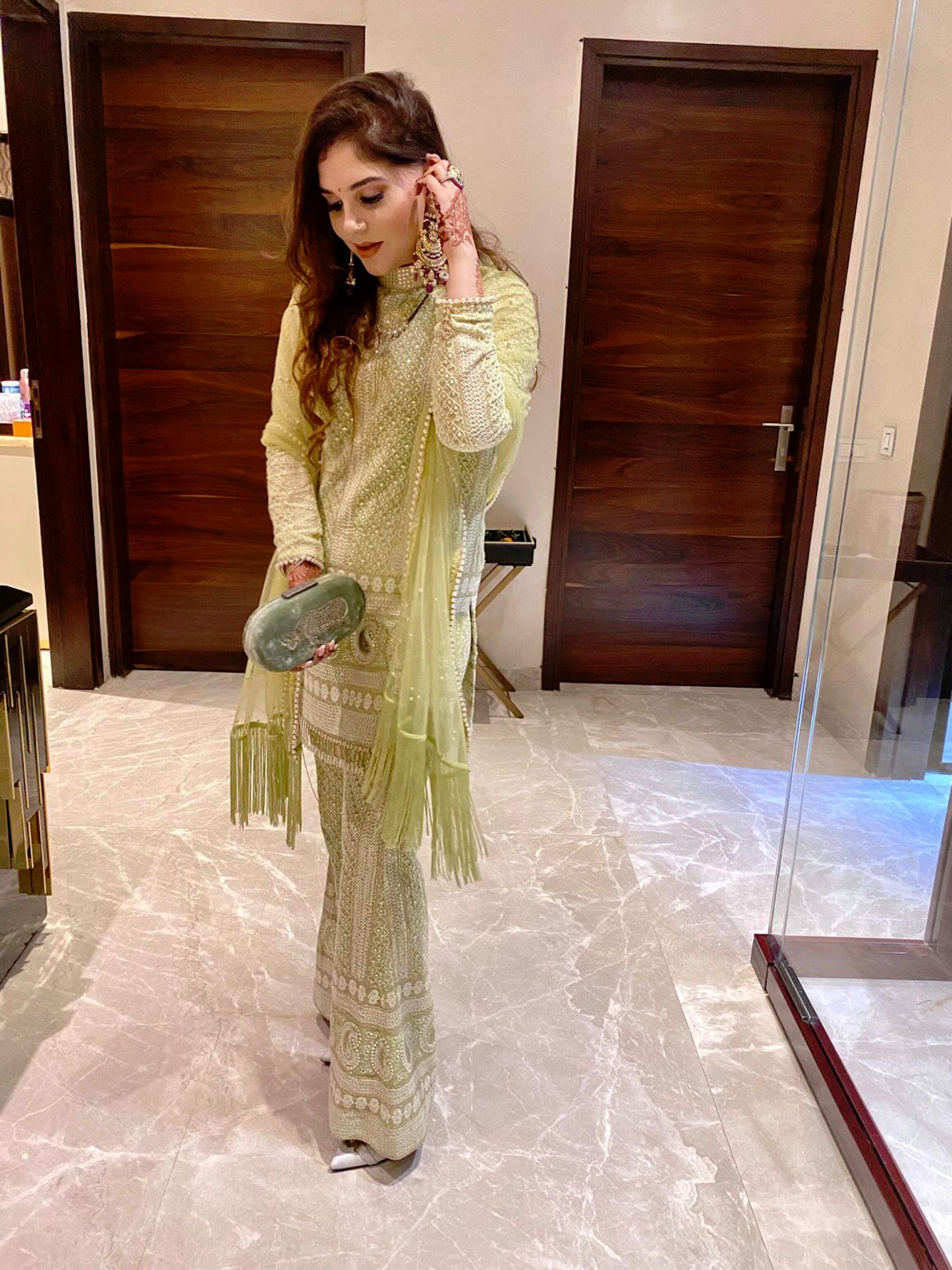 GREEN CHIKANKARI COORD SET