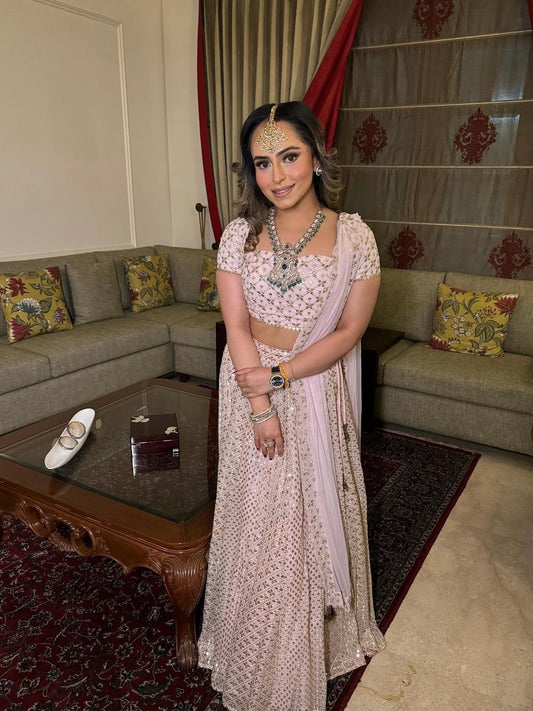 PINK ZARI & SEQUIN LEHENGA SET