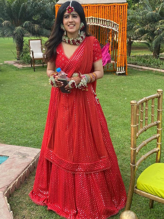 RED MIRROR WORK LEHENGA SET