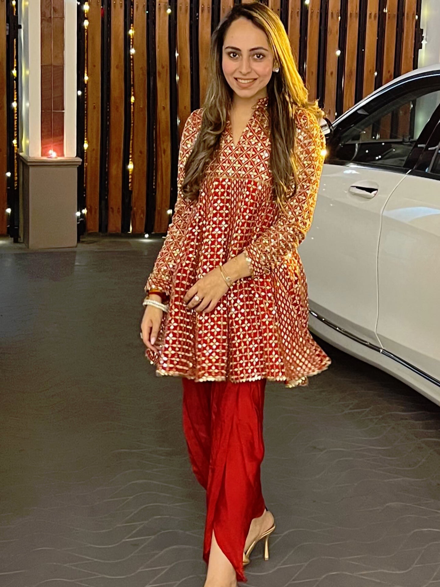 RED ZARI & SEQUIN DHOTI SET