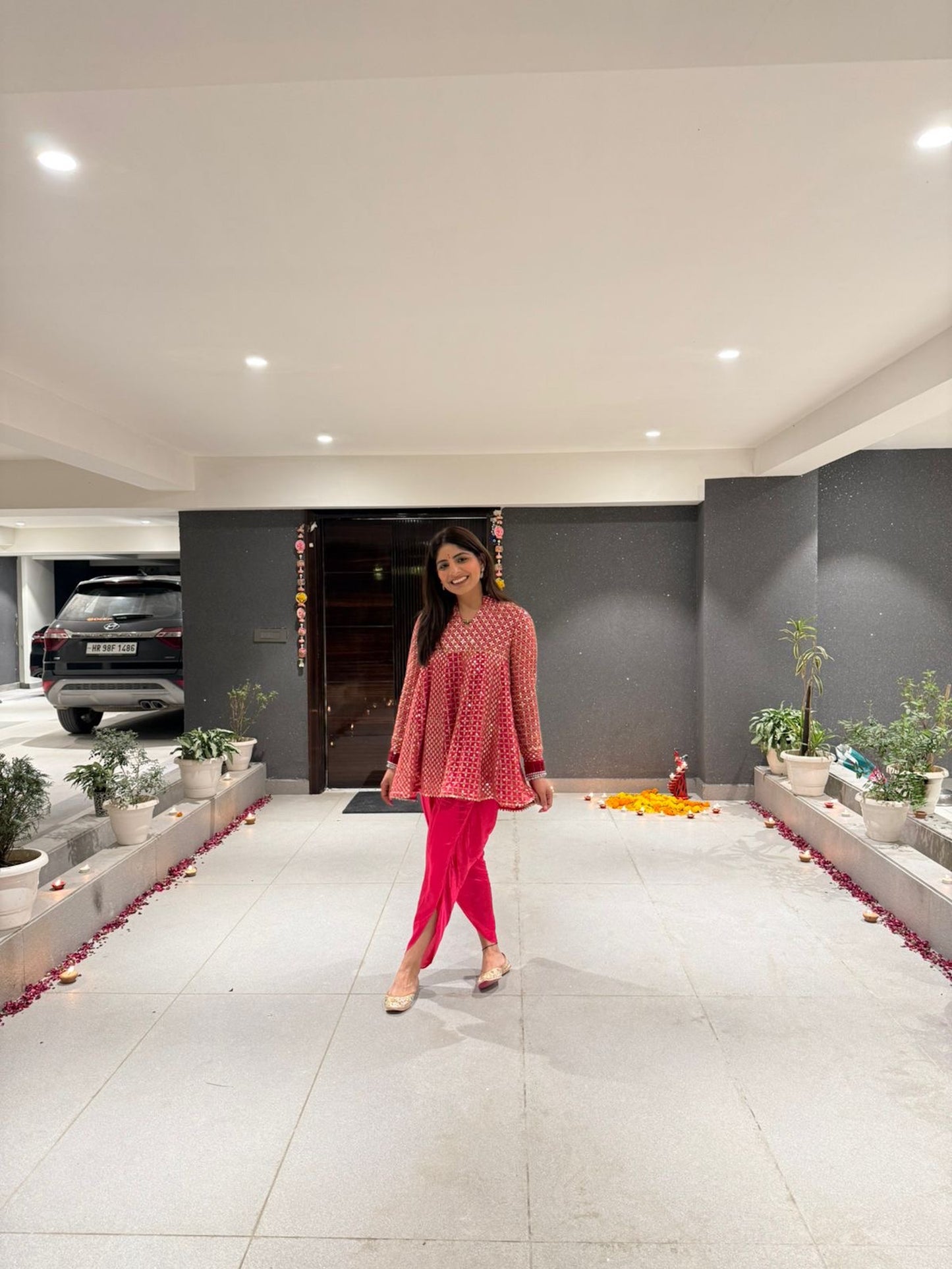 RANI PINK ZARI & SEQUIN DHOTI SET