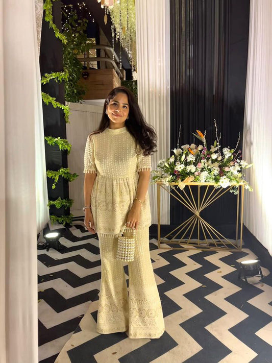 BEIGE CHIKANKARI PEPLUM COORD SET