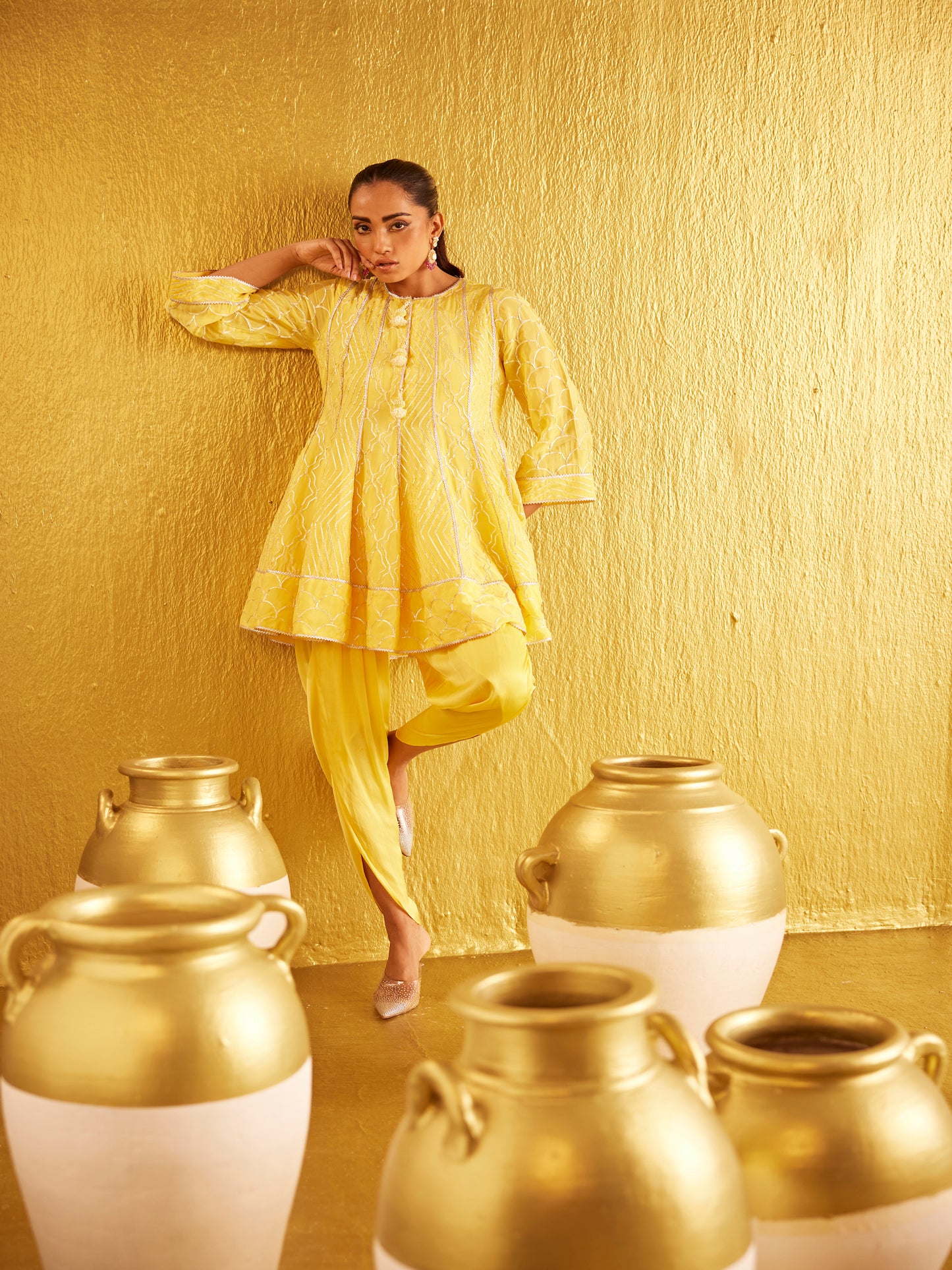 YELLOW GOTA WORK DHOTI SET