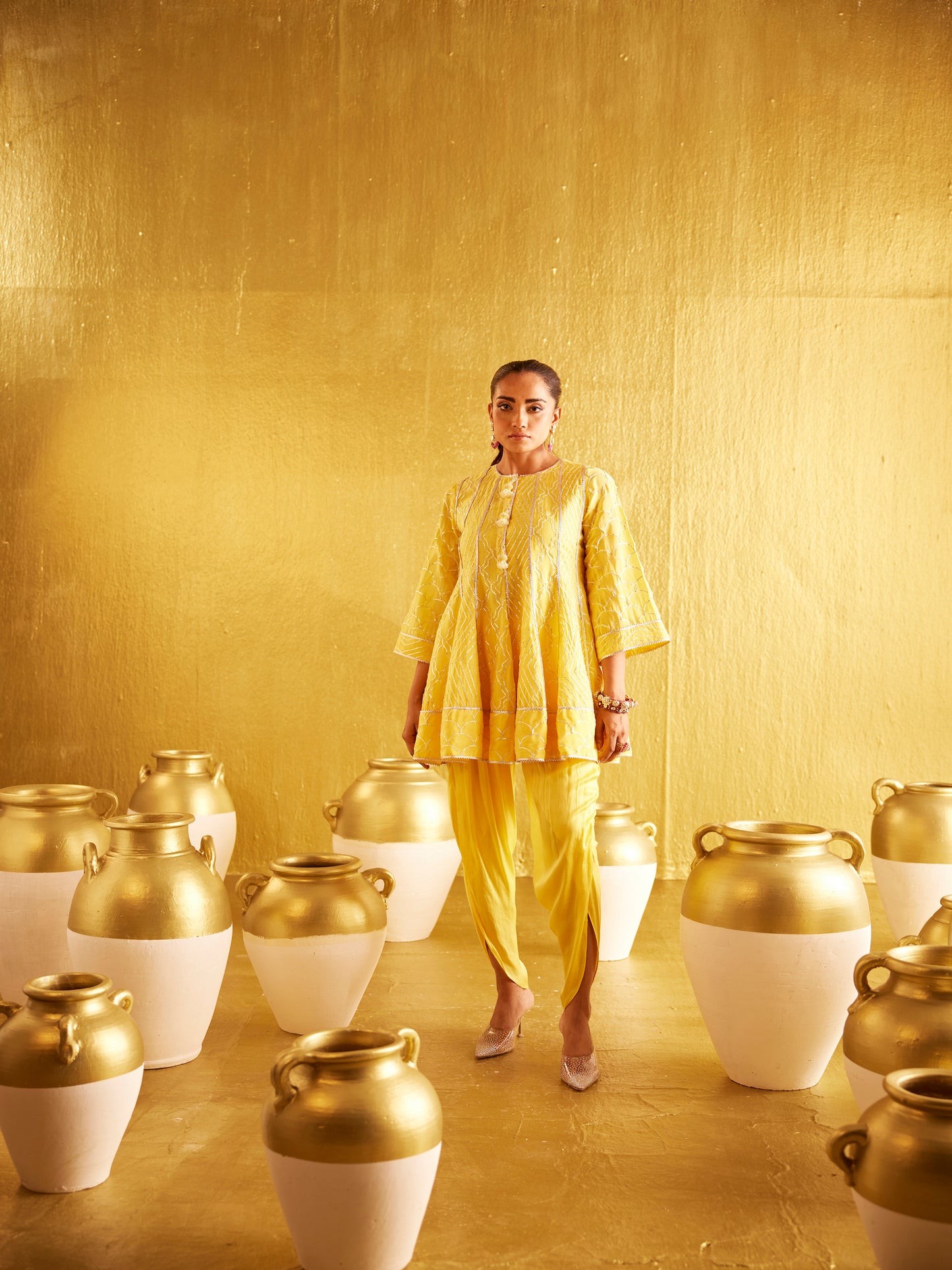 YELLOW GOTA WORK DHOTI SET