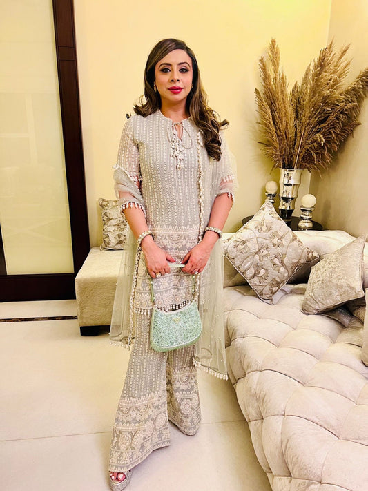 GREY CHIKANKARI COORD SET WITH DUPATTA