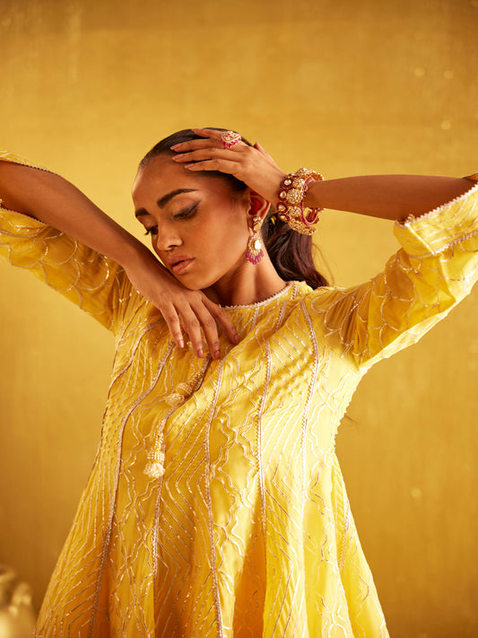 YELLOW GOTA WORK DHOTI SET