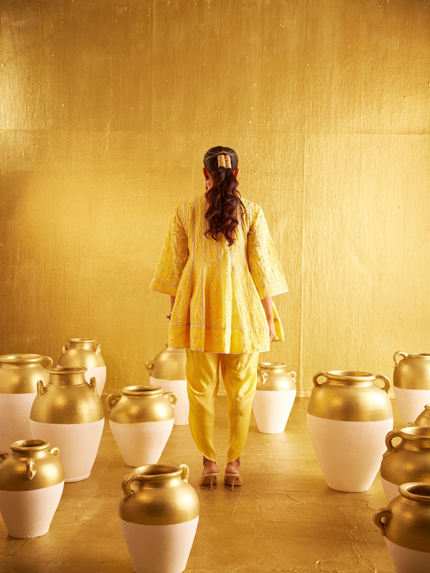 YELLOW GOTA WORK DHOTI SET
