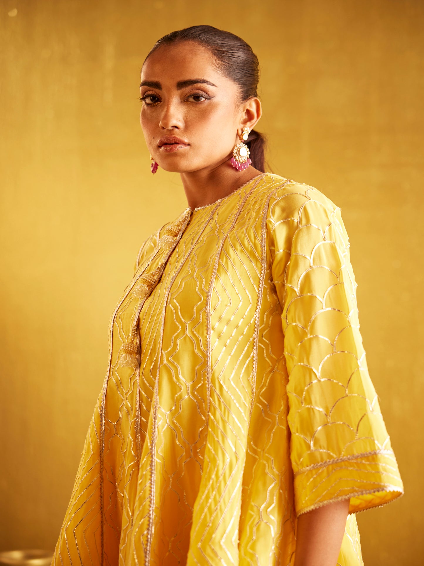 YELLOW GOTA WORK DHOTI SET