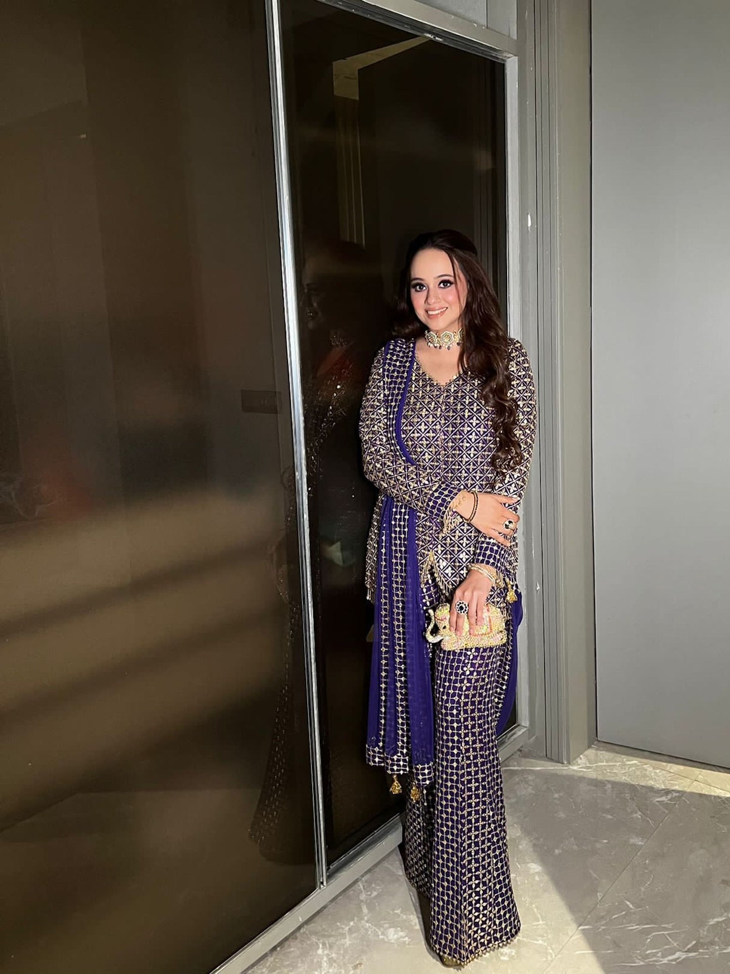 BLUEISH PURPLE ZARI & SEQUIN COORD SET