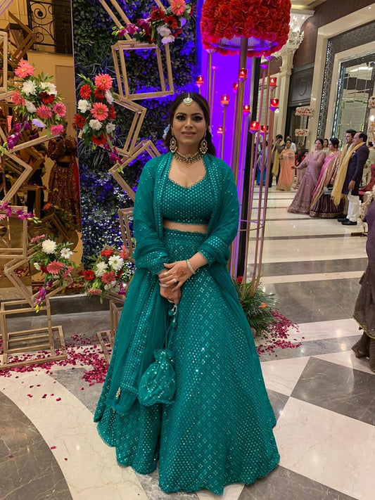 GREEN MIRROR WORK LEHENGA SET