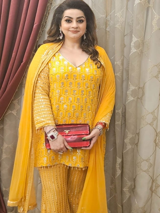 MANGO YELLOW ZARI & SEQUIN COORD SET WITH DUPATTA