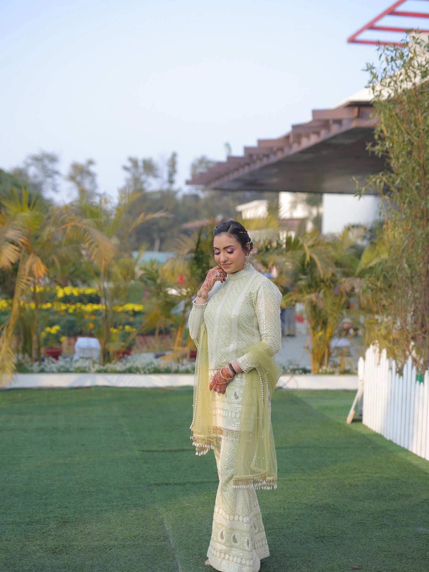 GREEN CHIKANKARI COORD SET