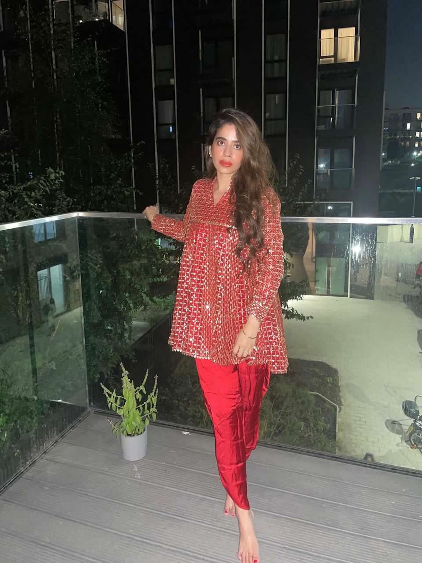 RED ZARI & SEQUIN DHOTI SET