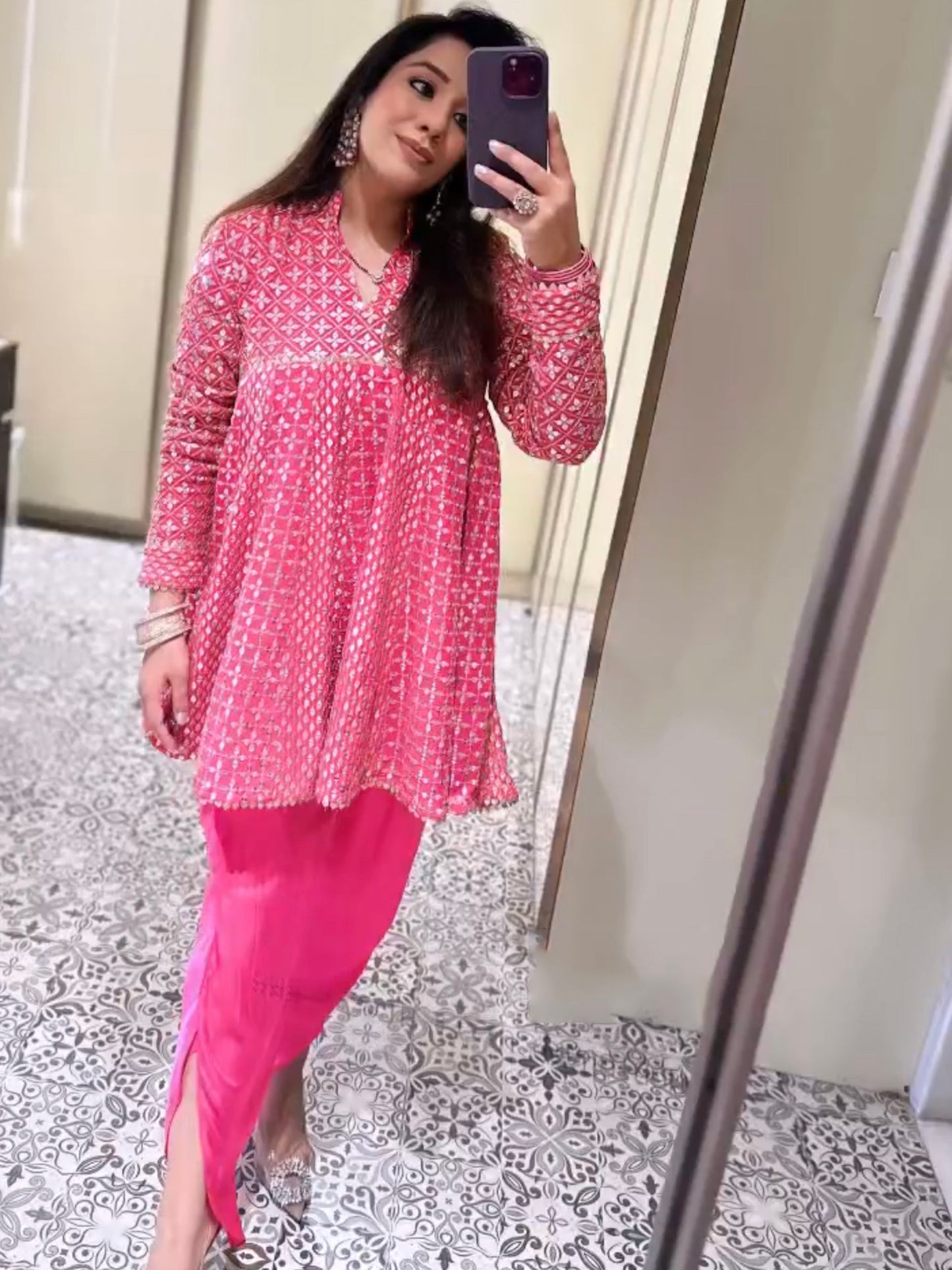 RANI PINK ZARI & SEQUIN DHOTI SET