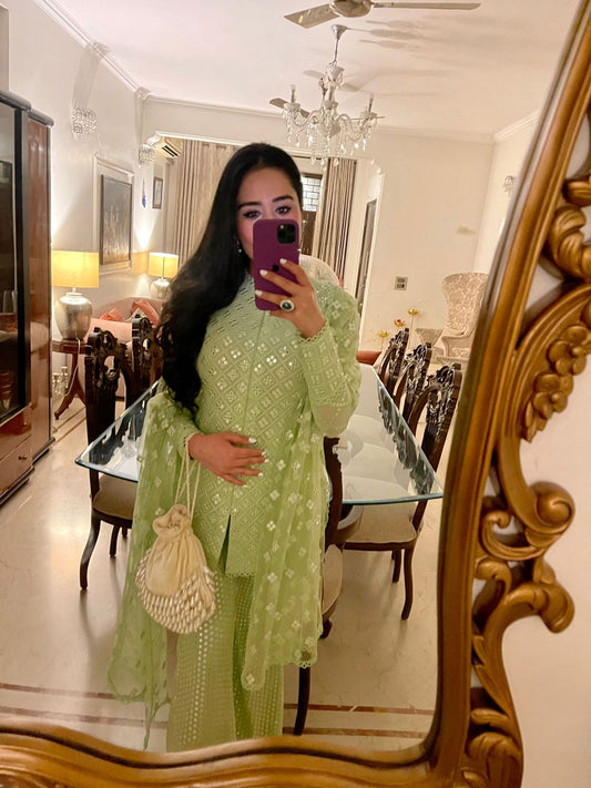 GREEN MIRROR WORK COORD SET