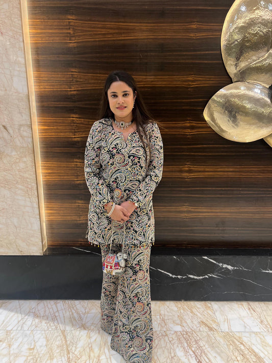 GREEN MULTI COLOR EMBROIDERED COORD SET