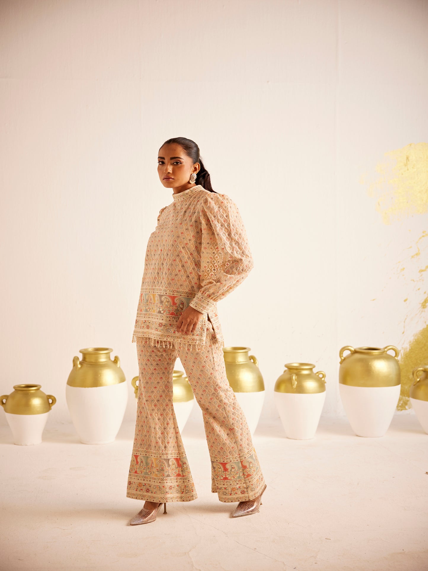 PEACH MULTI COLOR THREADWORK COORD SET