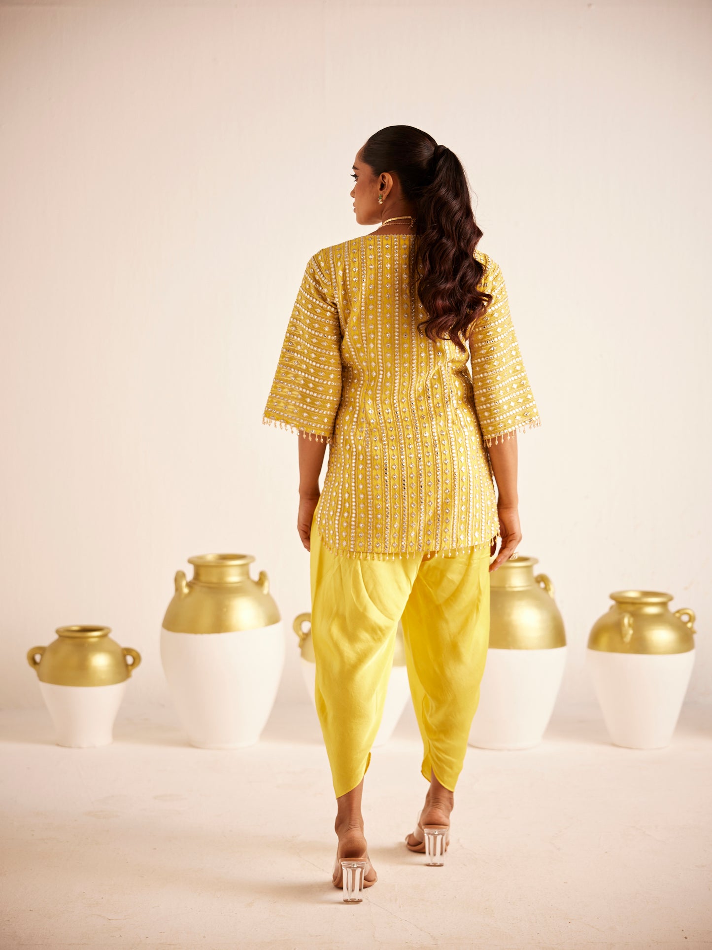 YELLOW GOTA WORK DHOTI SET