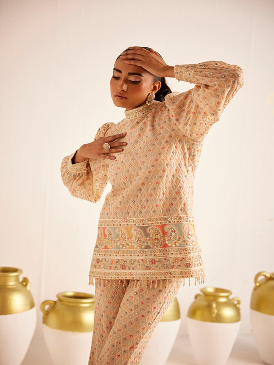 PEACH MULTI COLOR THREADWORK COORD SET