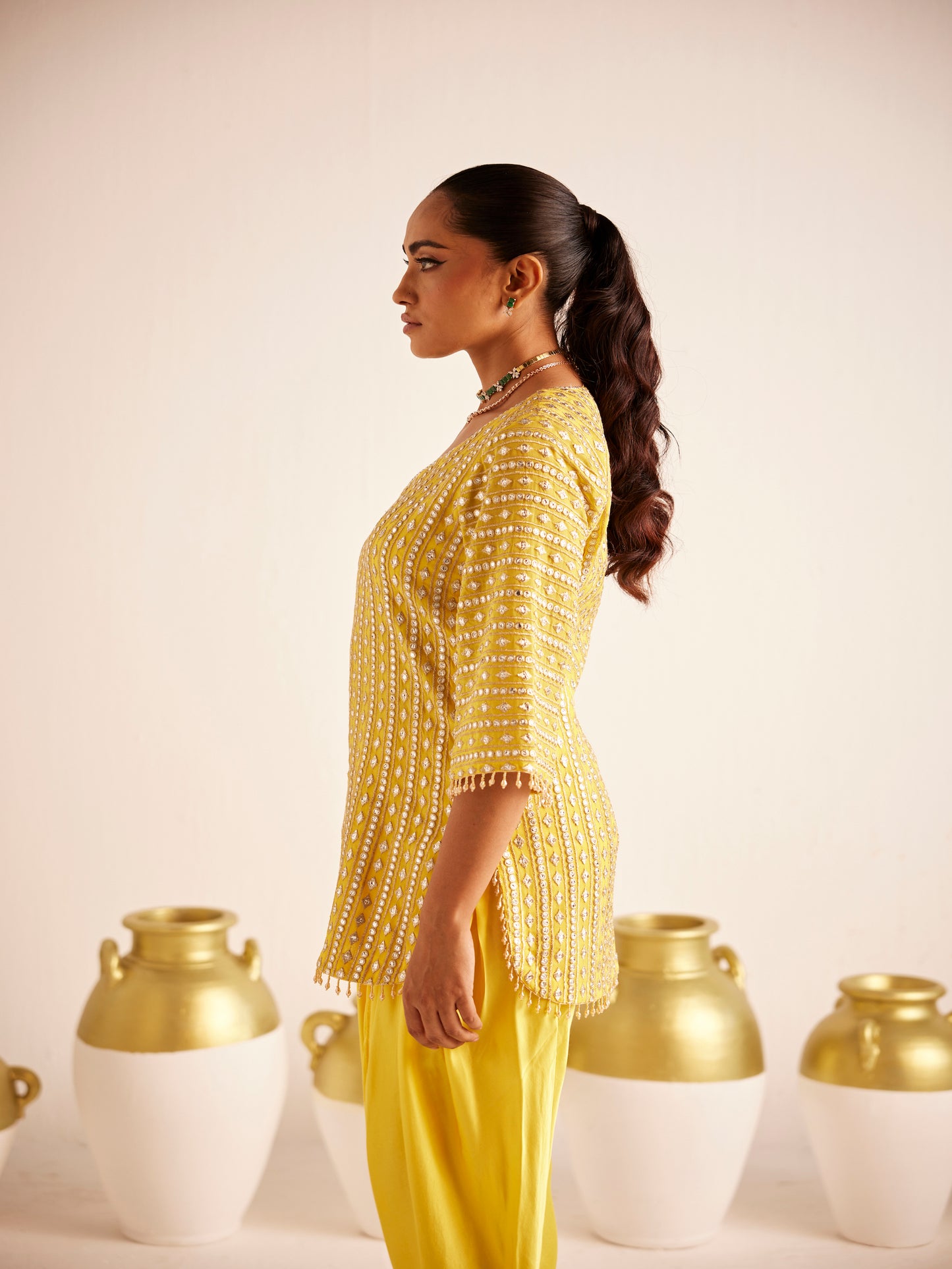 YELLOW GOTA WORK DHOTI SET