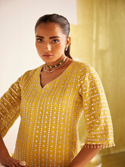 YELLOW GOTA WORK DHOTI SET