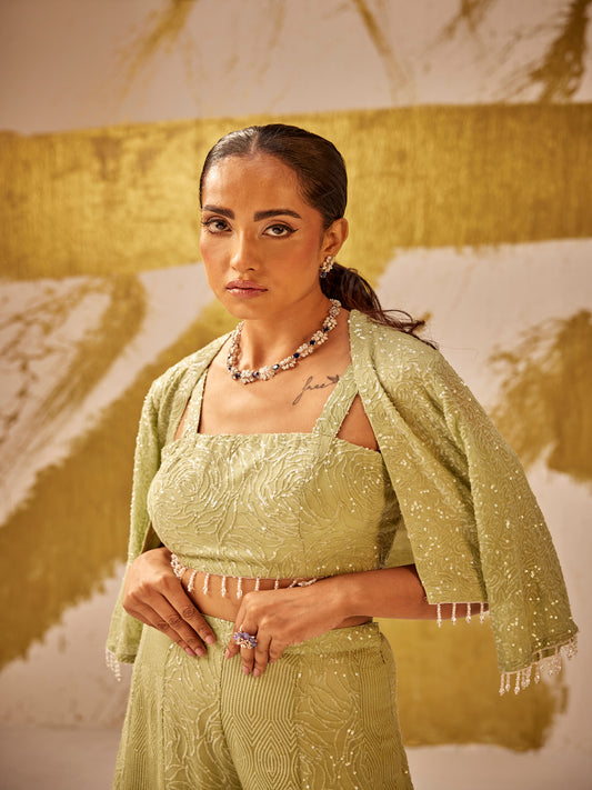 GREEN SEQUIN WORK 3 PIECE SET