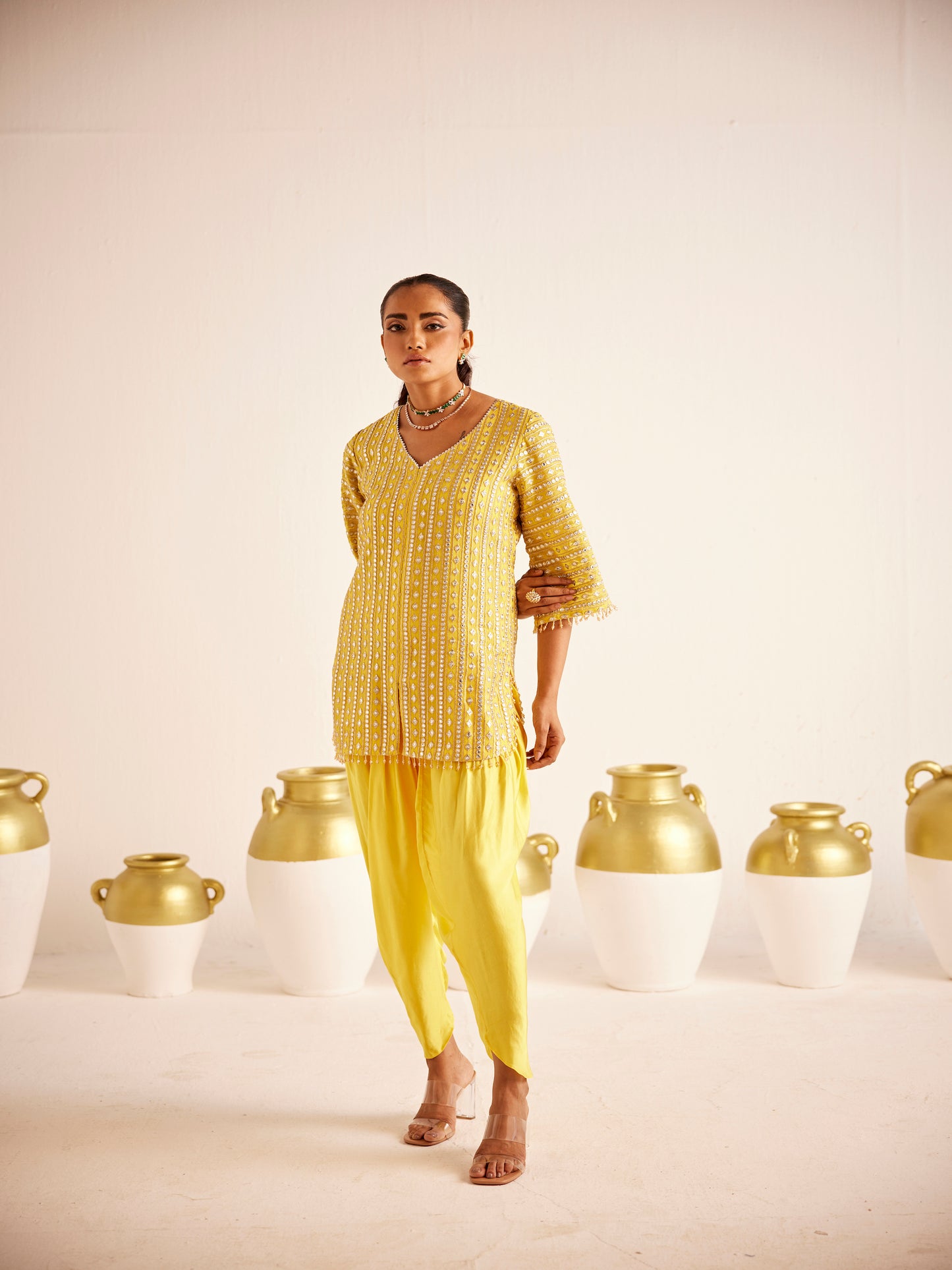 YELLOW GOTA WORK DHOTI SET