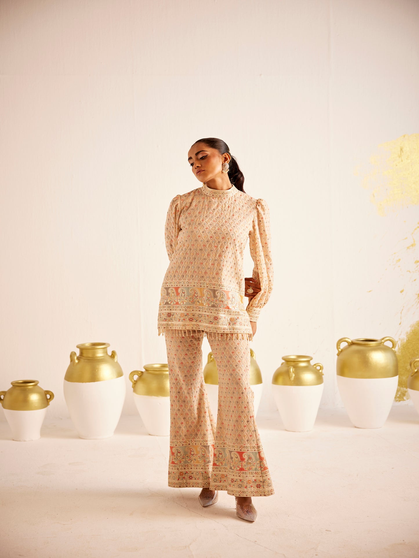 PEACH MULTI COLOR THREADWORK COORD SET