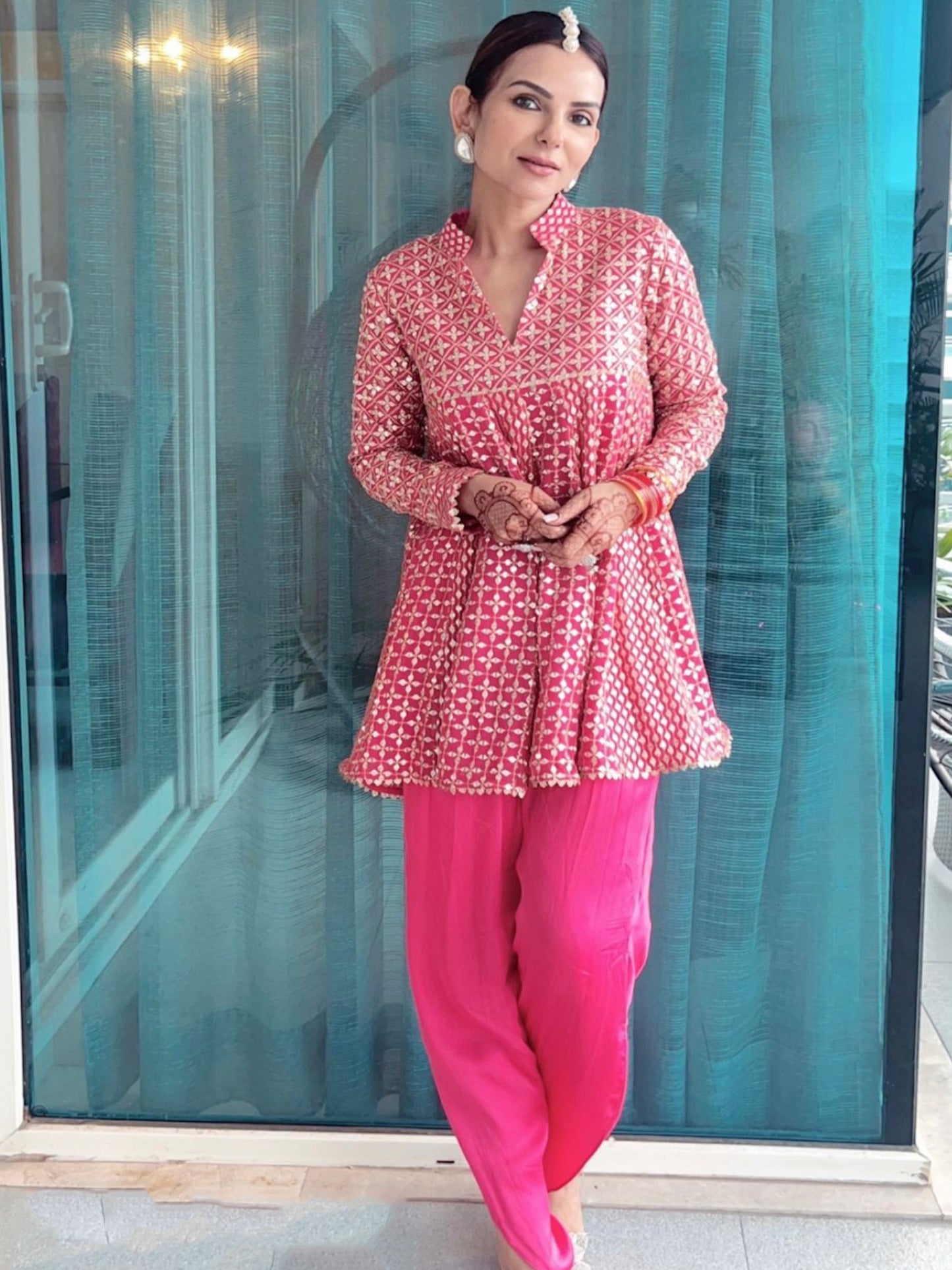 RANI PINK ZARI & SEQUIN DHOTI SET