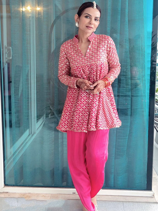 RANI PINK ZARI & SEQUIN DHOTI SET