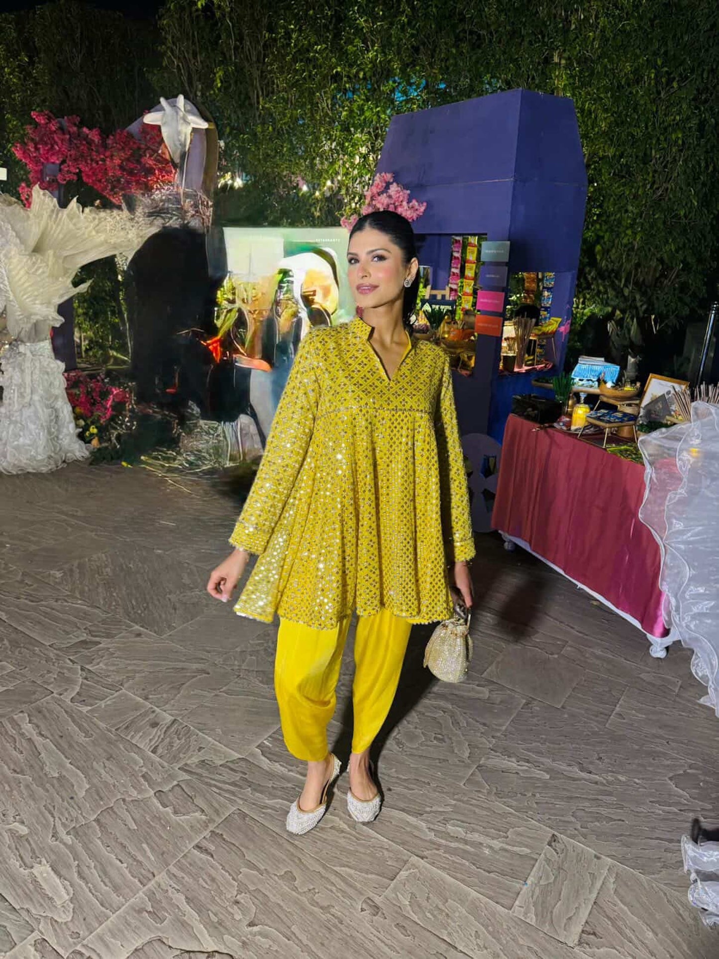 YELLOW ZARI & SEQUIN DHOTI SET