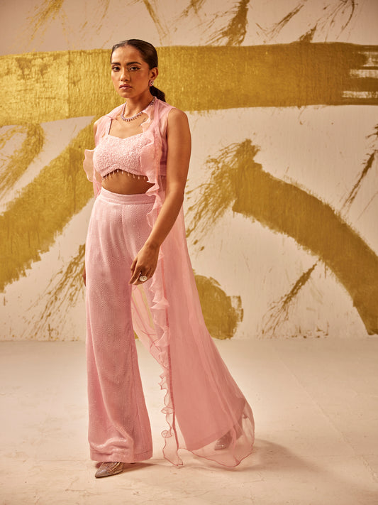PINK SEQUIN WORK 3 PIECE SET