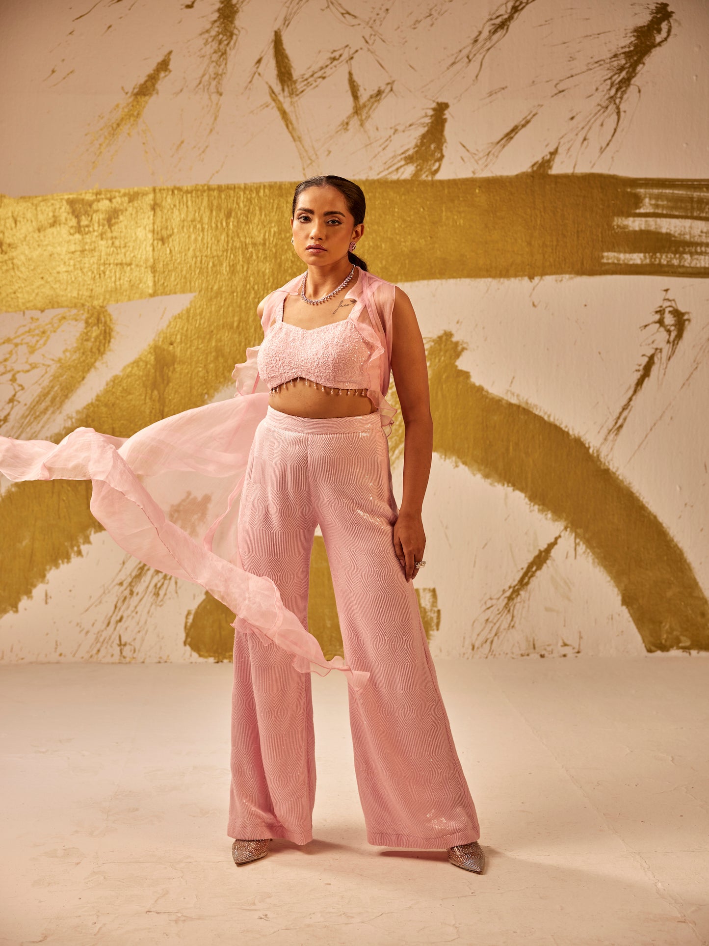 PINK SEQUIN WORK 3 PIECE SET