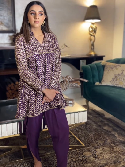 PURPLE ZARI & SEQUIN DHOTI SET