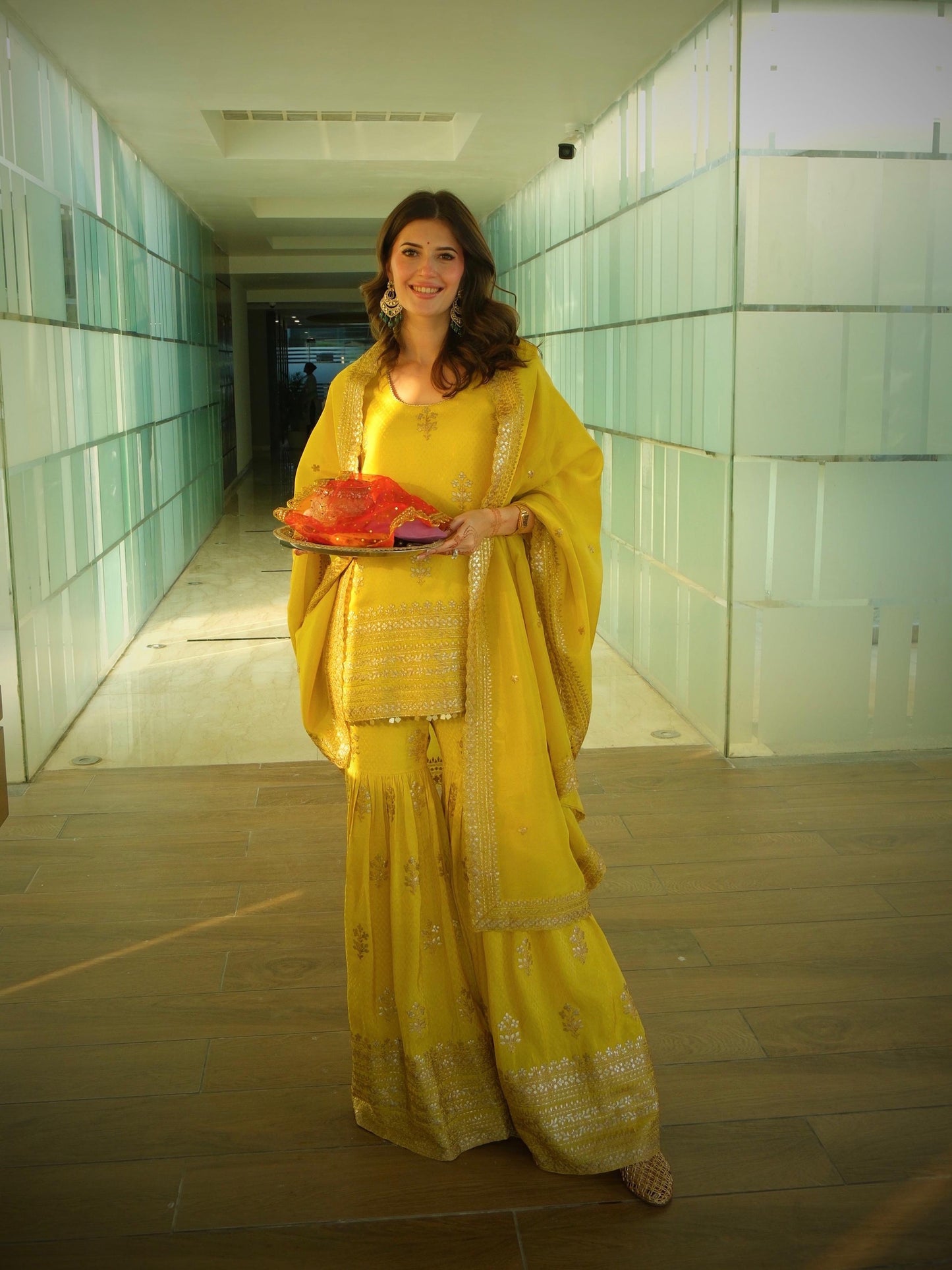 YELLOW BANARSI SHARARA SET