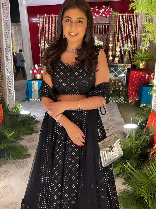 NIKITA KHURANA IN BLACK MIRROR WORK LEHENGA SET