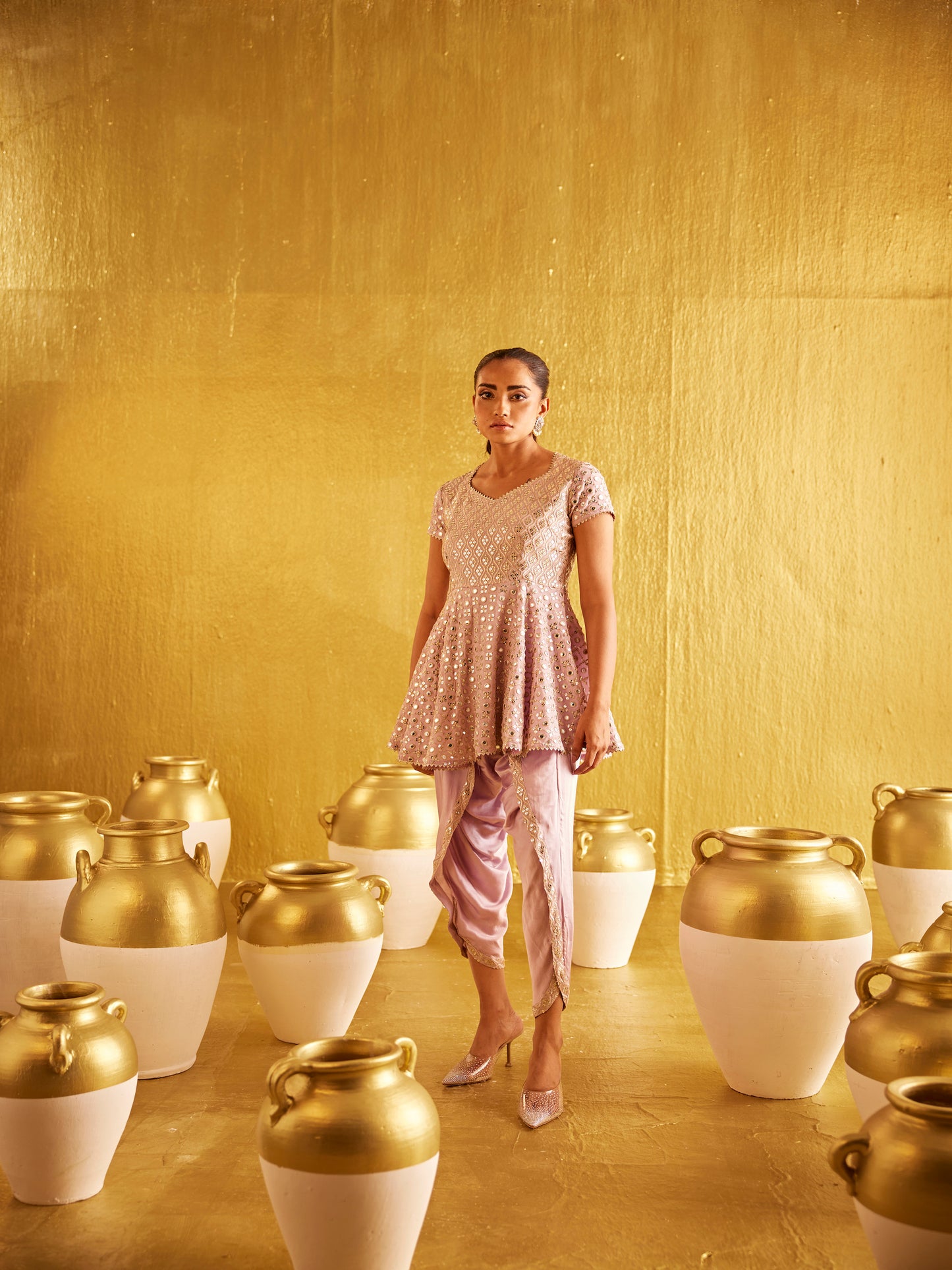 LILAC ZARI & SEQUIN PEPLUM SET