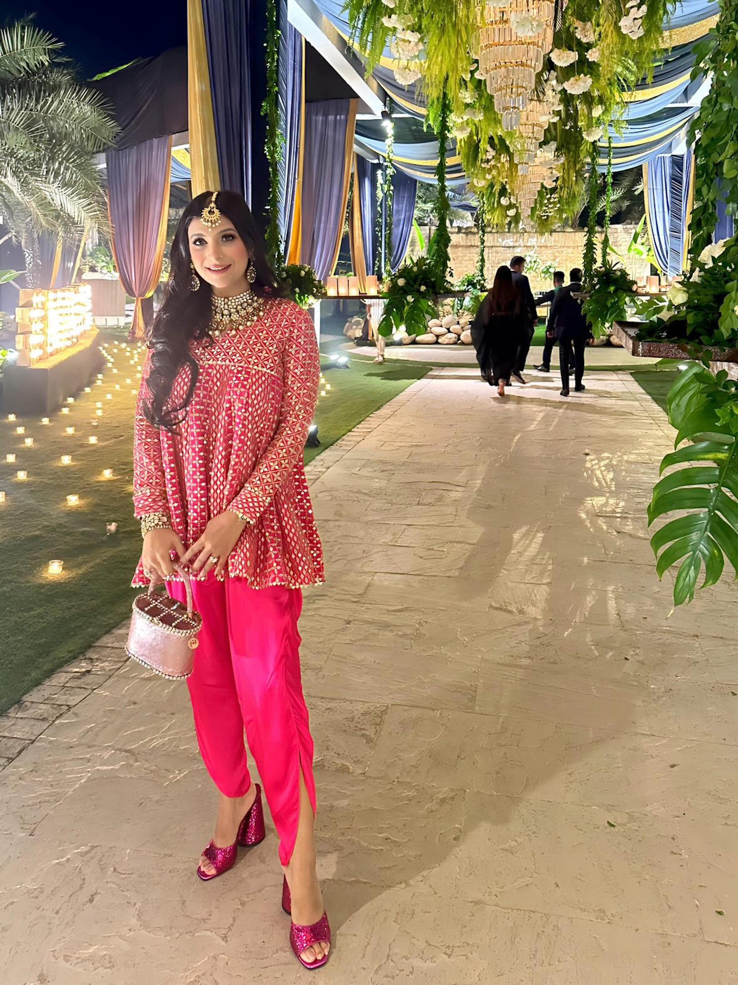 RANI PINK ZARI & SEQUIN DHOTI SET